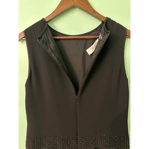 Jones New York Evening Black Sleeveless Beaded Trim Midi Dress Size 6 Polyester - Picture 6 of 11